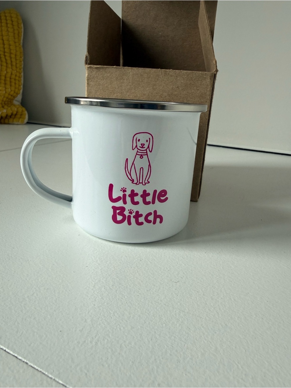 Cute White Metal Camping Mug with dog